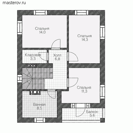 Проект пенобетонного дома № U-117-3P - 2-й этаж