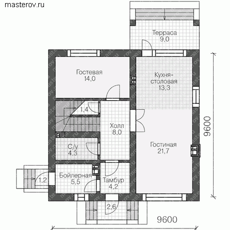 Проект пенобетонного дома № U-130-2P - 1-й этаж