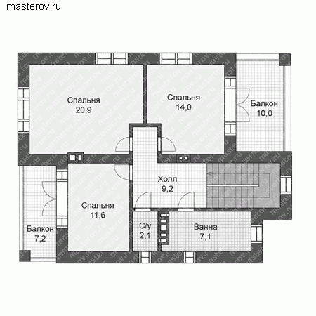 Проект кирпичного дома № U-136-1K - 2-й этаж