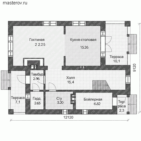 Коттедж с тремя спальнями № U-136-1P - 1-й этаж