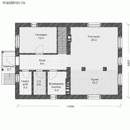 Проект кирпичного дома № U-141-1K - 1-й этаж