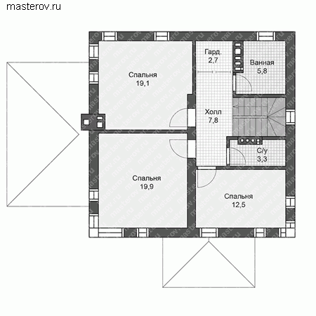 Чертежи красивого дома с сауной № U-143-1K - 2-й этаж