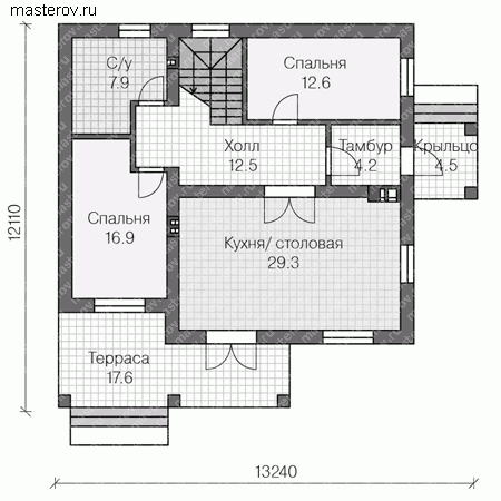 Проект дома с монолитным каркасом № U-143-1M - 1-й этаж