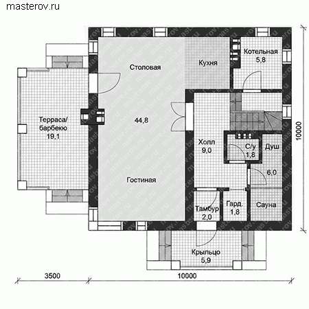 Загородный дом 10х10 № U-144-1P - 1-й этаж