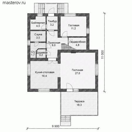 Проект кирпичного дома № U-151-1K - 1-й этаж
