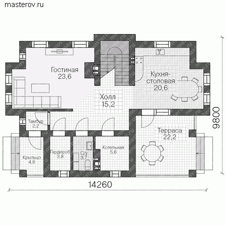 Типовой проект 2-этажного коттеджа  № U-151-1P - 1-й этаж