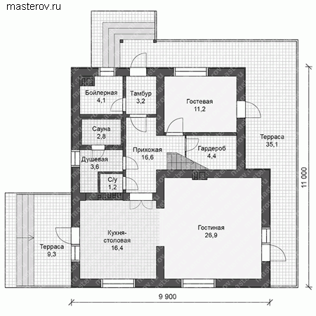 Мансардный дом с сауной № U-153-2P - 1-й этаж