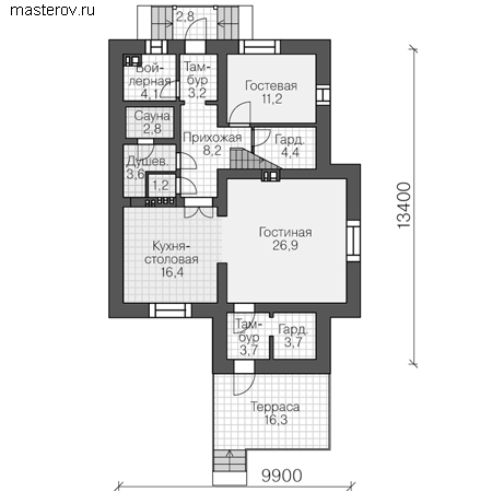Проект пенобетонного дома № U-153-3P - 1-й этаж