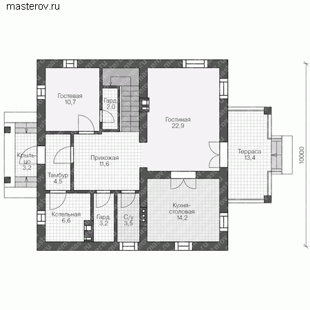 Проект пенобетонного дома № U-155-3P - 1-й этаж