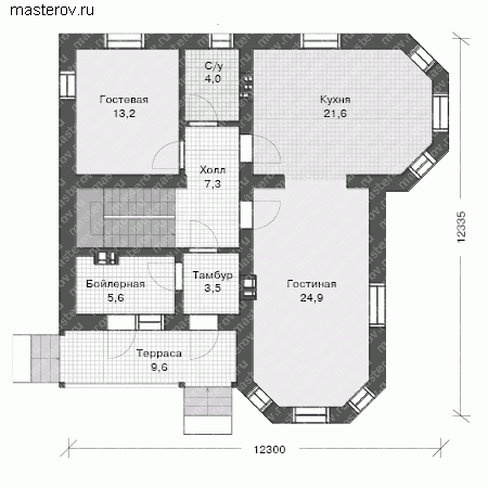 Проект кирпичного дома № U-160-1K - 1-й этаж