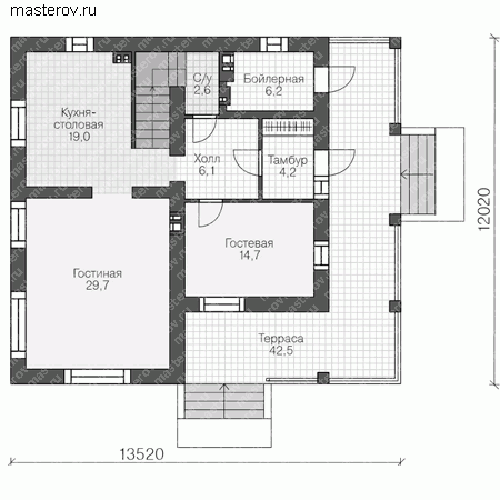 Проект кирпичного дома № U-163-1K - 1-й этаж