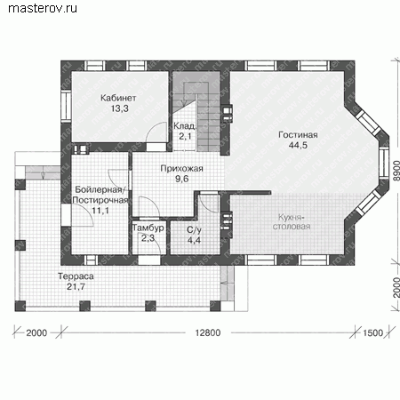Проект кирпичного дома № U-168-2K - 1-й этаж