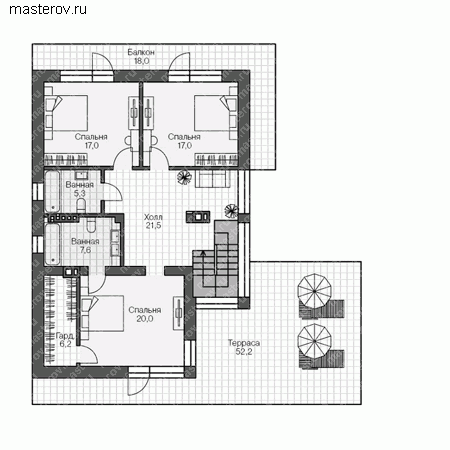 Проект пенобетонного дома № U-186-1P - 2-й этаж