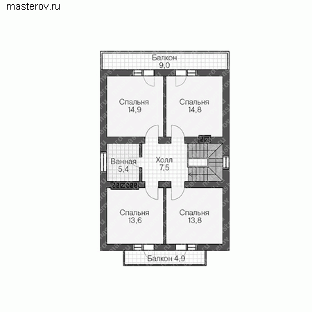 Частный коттедж с цоколем, проект № U-216-1P - 2-й этаж