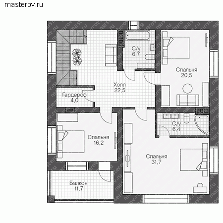 Проект пенобетонного дома № U-217-1P - 2-й этаж