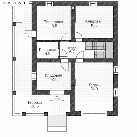 Трехэтажный дом с гаражом проект № U-237-1P - цоколь