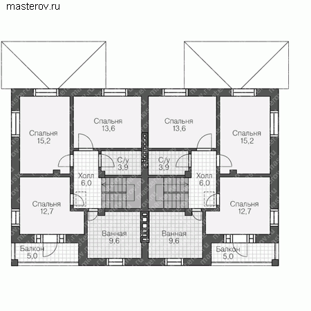 Проект кирпичного дома на две семьи № U-242-1K - 2-й этаж
