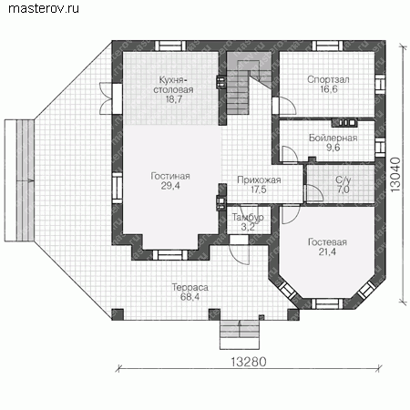 Проект пенобетонного дома № U-244-1P - 1-й этаж
