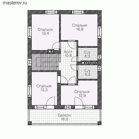 Проект пенобетонного дома № U-245-1P - 2-й этаж