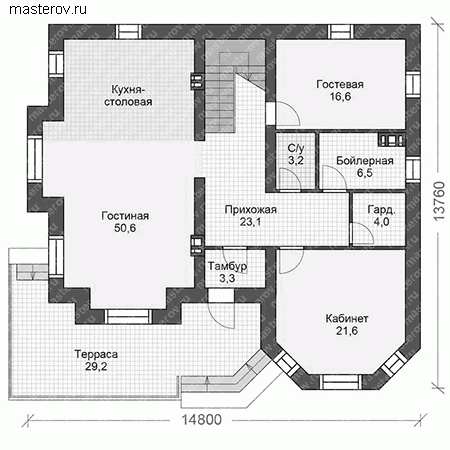 Большой жилой дом с террасой № U-251-1K - 1-й этаж