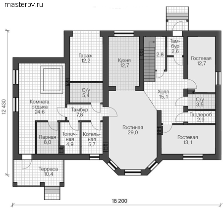 Проект кирпичного дома № U-252-2K - 1-й этаж