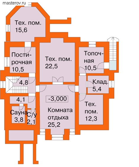 Индивидуальный большой дом  № U-258-1K [32-69] - цоколь