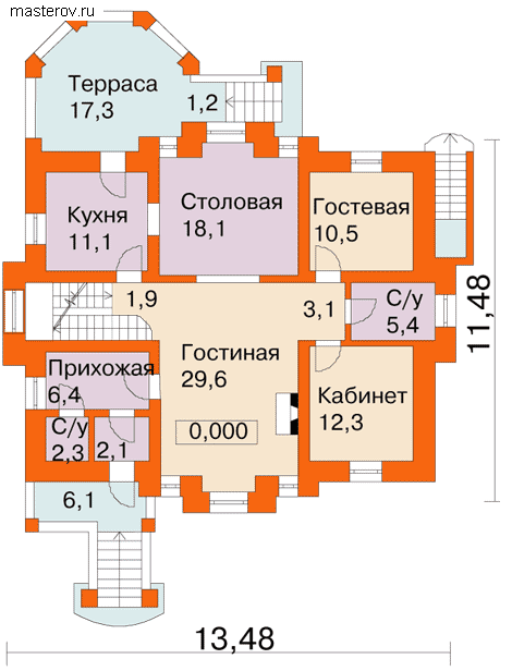 Индивидуальный большой дом  № U-258-1K [32-69] - 1-й этаж