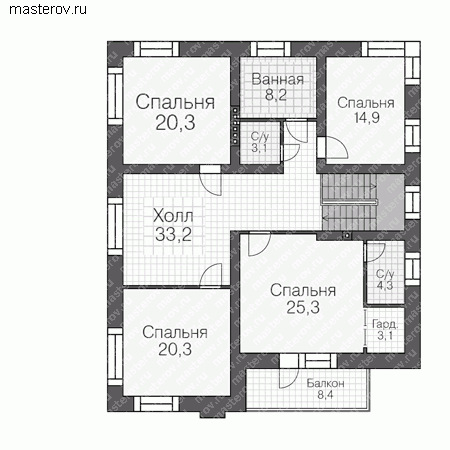 Проект кирпичного дома на две семьи № U-265-1K - 2-й этаж