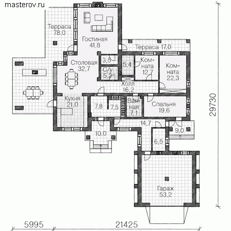 Проект кирпичного дома № U-277-1K - 1-й этаж