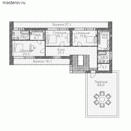 Проект кирпичного дома из теплой керамики № U-286-1K - 2-й этаж