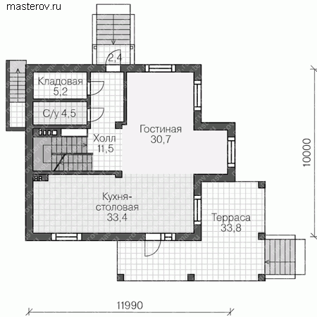 Проект пенобетонного дома № U-293-1P - 1-й этаж