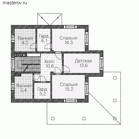 Проект пенобетонного дома № U-293-1P - 2-й этаж