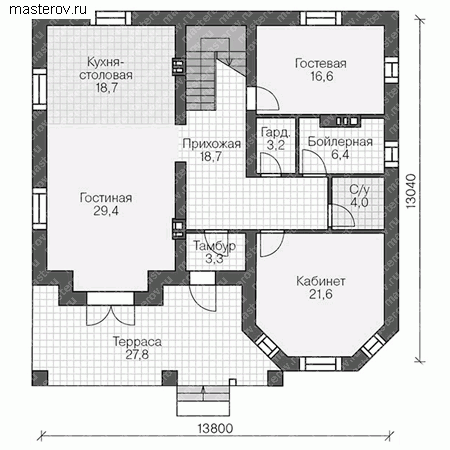 Проект дома 2 этажа с мансардой № U-294-1P - 1-й этаж