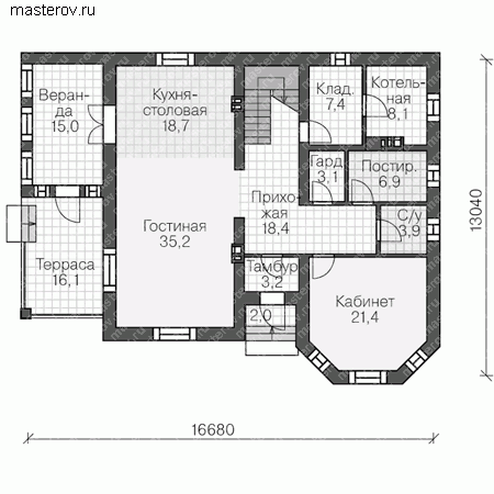 Проект пенобетонного дома № U-295-1P - 1-й этаж