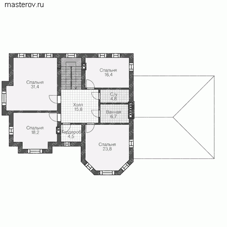 Проект пенобетонного дома № U-300-1P - 2-й этаж