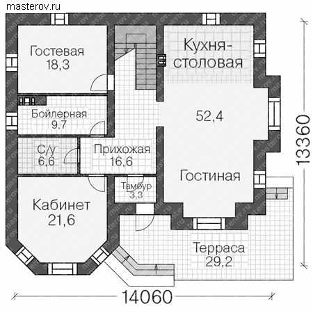 Проект дома для большой семьи, с мансардой № U-304-1K - 1-й этаж