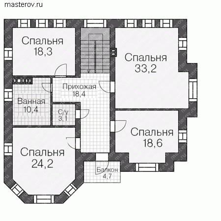 Проект дома для большой семьи, с мансардой № U-304-1K - 2-й этаж