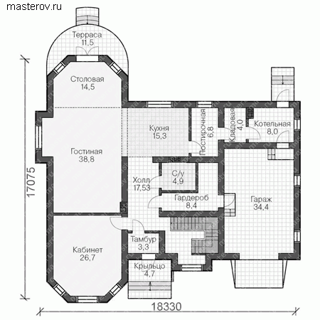 Большой дом с гаражом № U-313-1P - 1-й этаж