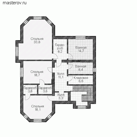 Большой дом с гаражом № U-313-1P - 2-й этаж