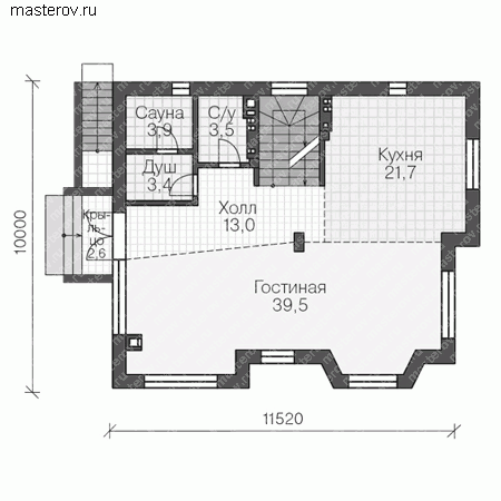 Проект кирпичного дома № U-321-1K - 1-й этаж