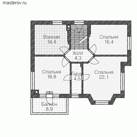 Проект кирпичного дома № U-321-1K - 2-й этаж