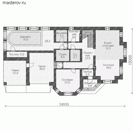 Проект пенобетонного дома № U-322-1P - 1-й этаж