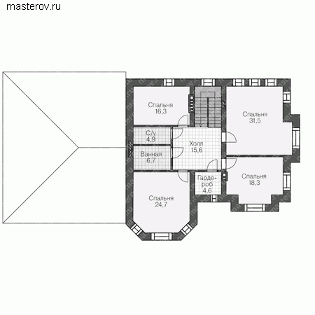 Проект пенобетонного дома № U-322-1P - 2-й этаж