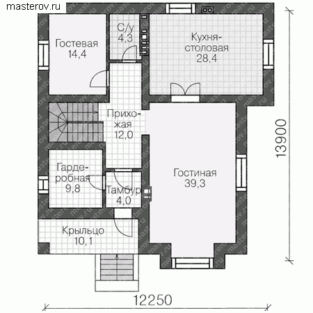 Проект пенобетонного дома № U-329-1P - 1-й этаж