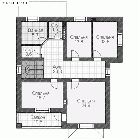 Проект пенобетонного дома № U-329-1P - 2-й этаж