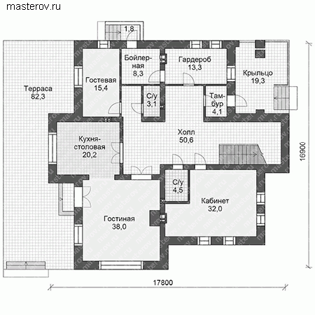 Проект кирпичного особняка № U-356-1K - 1-й этаж