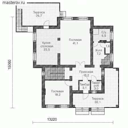 Проект дома с цоколем: сауна, турецкая баня, спортзал № U-362-1P - 1-й этаж