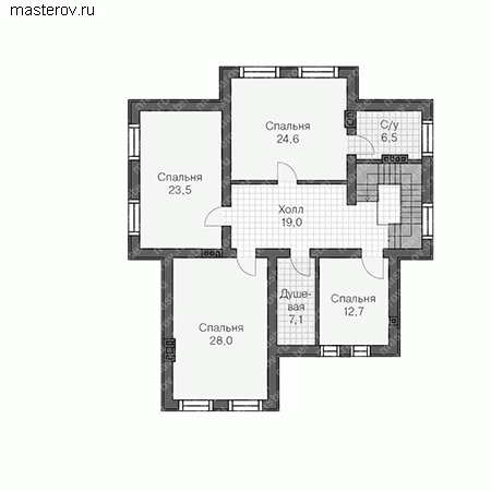 Проект дома с цоколем: сауна, турецкая баня, спортзал № U-362-1P - 2-й этаж