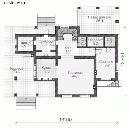 Проект пенобетонного дома № U-363-1P - 1-й этаж