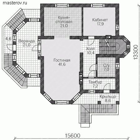 Проект пенобетонного дома № U-364-1P - 1-й этаж